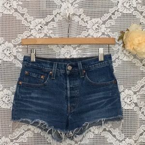Levi's 501 Cutoff Denim Jean Shorts Women's Button Fly High Rise Size 24